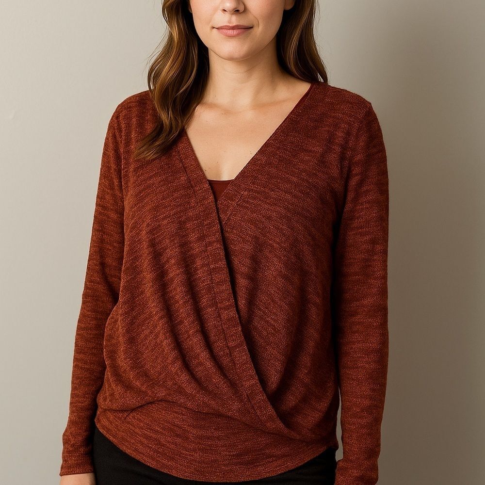 Anthropologie Rust Orange V-Neck Sweater Medium